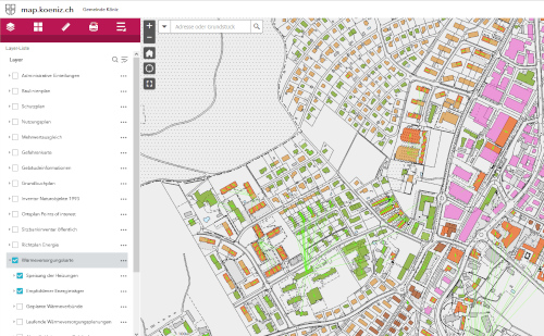 Wärmeversorgungskarte von Köniz